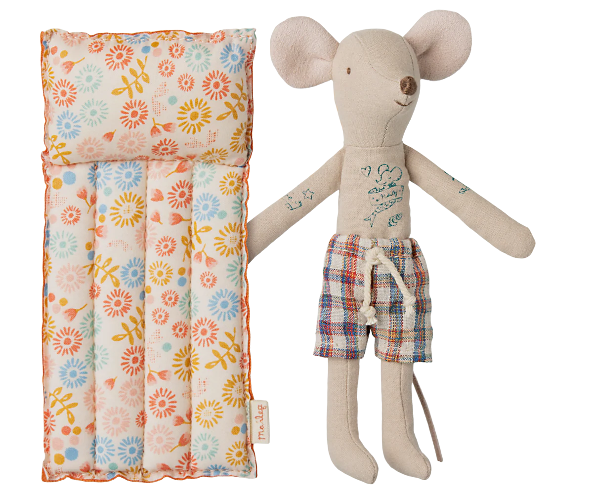 Beach mouse with air mattress, Dad